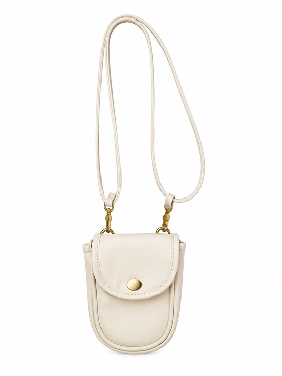 Anthropologie Handbags - Anthropology Cream Mini Crossbody Bag Faux Leather Gold Hardware Boho Minimalist